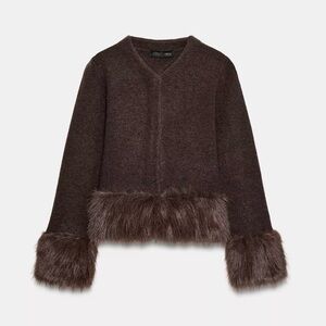 {NWT} Zara Faux Fur Trim Knit Cardigan